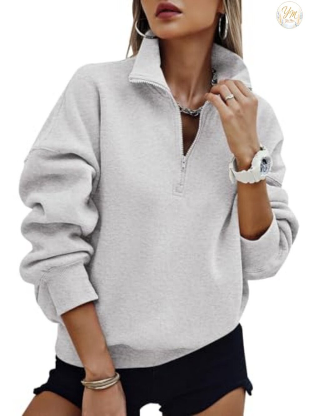 Oversized Half Zip Fleece Sweatshirt Pullover Hoodie w/ Pockets